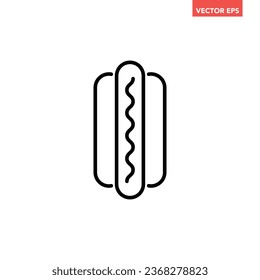 Black single hot dog thin line icon, simple street food element outline flat design pictogram, infographic vector for app logo web button ui ux interface isolated on white background