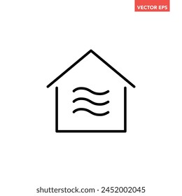 Icono negro de la línea de flujo de aire de una sola casa, temperatura simple de la habitación y elemento de infografía de interfaz de diseño plano climático para el logotipo del App ui Botón de Web, Vector aislado sobre fondo blanco