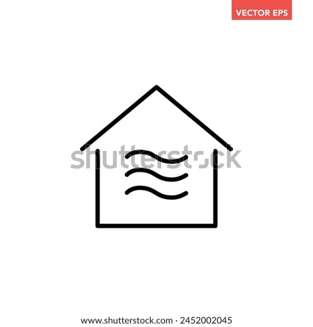 Black single house air flow line icon, simple room temperature and climate flat design interface infographic element for app logo ui web button, vector isolated on white background