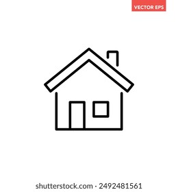 Black single house line icon, simple style real estate flat design concept pictogram vector for app ads web banner button ui ux interface elements isolated on white background