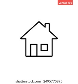 Black single house line icon, simple style real estate flat design concept pictogram vector for app ads web banner button ui ux interface elements isolated on white background