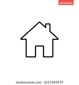 Black single house line icon, simple style real estate flat design concept pictogram vector for app ads web banner button ui ux interface elements isolated on white background