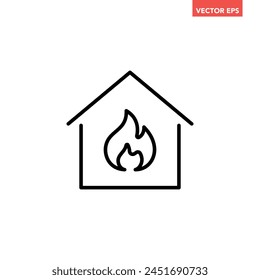 Icono negro de la sola casa en la línea de fuego, Vector plano del pictograma del daño del edificio simple para los anuncios del App Botón de Web Elementos de la interfaz del ui del Anuncio aislados en el fondo blanco