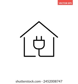 Schwarzes Single House Plug Line-Symbol, einfaches Home Electric Wire Flat Design Interface Infografik-Element für App-Logo ui Web Button, Vektorgrafik isoliert auf weißem Hintergrund