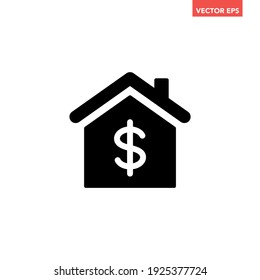 Black single house price icon, simple real estate value flat design concept vector for app ads web banner button ui ux interface elements isolated on white background