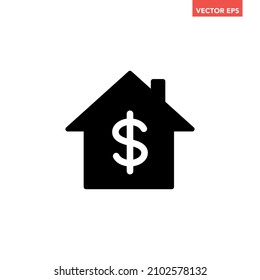 Black single house price icon, simple real estate value flat design concept vector for app ads web banner button ui ux interface elements isolated on white background