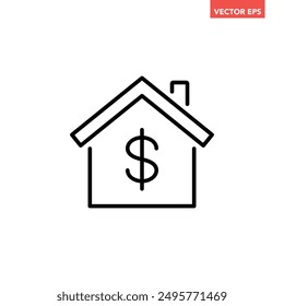 Black single house price icon, simple real estate value flat design concept vector for app ads web banner button ui ux interface elements isolated on white background