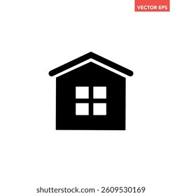 Black single house with window icon, simple real estate graphic flat design pictogram vector for app ads web banner button ui interface elements isolated on white background