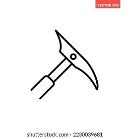 Black single ice axe line icon, simple outline climbing pick tool flat design pictogram, infographic vector for app logo web button ui ux interface elements isolated on white background