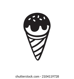 Black single ice cream line icon. Simple tasty treat flat design pictogram, clipart vector illustration for ads app logo ads web banner button ui ux interface elements isolated on white background