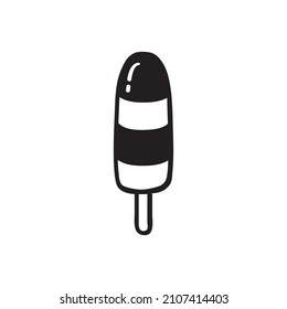 Black single ice pop line icon. Simple ice cream stick flat design pictogram, clipart vector illustration for app logo web banner button ui ux interface elements isolated on white background