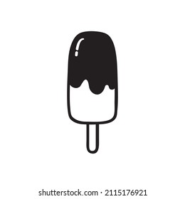 Black single ice pop line icon. Simple ice cream stick flat design pictogram, clipart vector illustration for app logo web banner button ui ux interface elements isolated on white background
