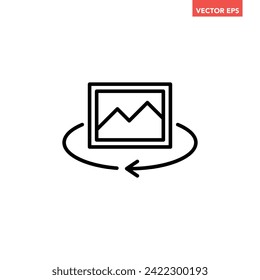 Black single image rotation line icon, simple technology photo flipping flat design pictogram vector for app ads web banner button ui ux interface elements isolated on white background