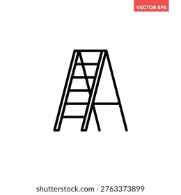 Black single ladder line icon, simple tall climbing tool in angle flat design infographic pictogram vector for app logo web button ui ux interface elements isolated on white background