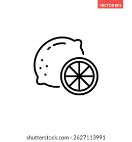 Preto único limão com corte fatia ícone da linha da peça, pictograma simples do projeto plano da fruta suculenta fresca, vetor infográfico para o botão da web do logotipo do aplicativo elementos da interface do ui ux isolados no fundo branco