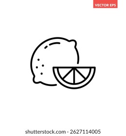 Preto único limão com corte fatia ícone da linha da peça, pictograma simples do projeto plano da fruta suculenta fresca, vetor infográfico para o botão da web do logotipo do aplicativo elementos da interface do ui ux isolados no fundo branco