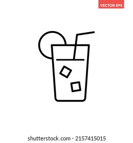 Lemonada única negra con icono de línea de limón en rodajas, bebida helada simple contorno pictograma de diseño plano, vector infográfico para el logotipo de aplicación botón web ui ux elementos de interfaz aislados en fondo blanco