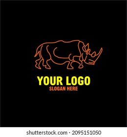 Black single line contour rhino image logo on black background