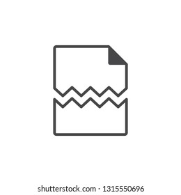 Black single line corrupted document data file format icon concept. Simple flat design vector infographic pictogram for app ads web website button ui ux interface elements isolated on white background