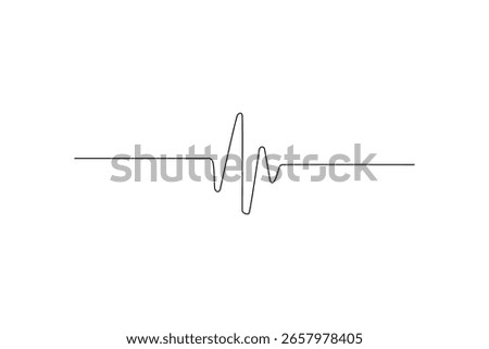 Black single line illustrating a waveform, on white background, minimalistic graphic