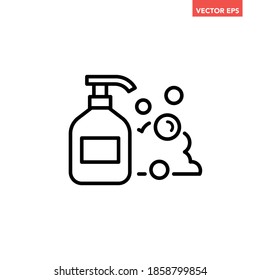 Icono de línea de jabón líquido simple negro, procedimiento simple de limpieza diseño plano pictograma vectorial, vector infográfico para el logo de la aplicación sitio web botón ui ux elementos de interfaz aislados en fondo blanco