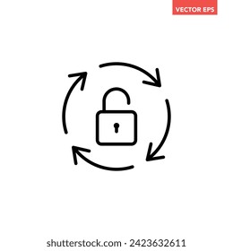 Black single lock reload line icon, simple secured protection flat design vector pictogram, infographic vector for app logo web button banner ui ux interface elements isolated on white background