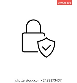 Bloqueo negro relleno con marca de verificación icono de línea, protección simple y exitosa vector de pictograma de diseño plano para anuncios de aplicaciones botón de banner web ui ux elementos de interfaz aislados en fondo blanco