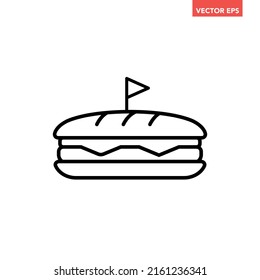 Black single long sub sandwich line icon, simple outline cafe menu food diet flat design pictogram, infographic vector for app logo web button ui ux interface elements isolated on white background