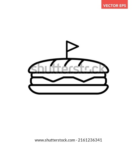 Black single long sub sandwich line icon, simple outline cafe menu food diet flat design pictogram, infographic vector for app logo web button ui ux interface elements isolated on white background