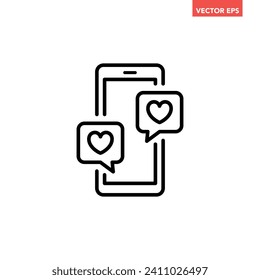 Schwarzes Single-Smartphone mit Herz-Kreislauf-Meldungssymbol, einfaches Digital-Grafik-Flachbild-Design-Piktogramm, Infografik-Vektorgrafik für App-Logo-Web-Button ui ux-Schnittstelle einzeln auf weißem Hintergrund