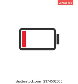 Black single low battery indicator icon, simple charging flat design vector pictogram, infographic interface elements for app logo web button ui ux isolated on white background