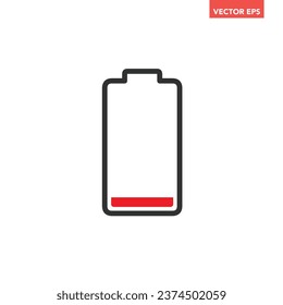 Black single low battery indicator icon, simple red charging warning flat design vector pictogram, infographic interface elements for app logo web button ui ux isolated on white background