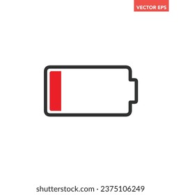 Icono de indicador simple de batería baja simple, aviso de carga roja simple diseño plano pictograma vector, elementos de interfaz infográfica para el logotipo de la aplicación botón web ui ux aislado en fondo blanco
