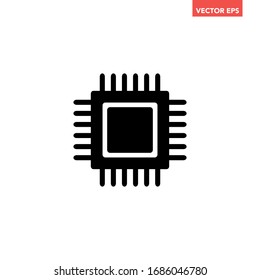 Black single macro cpu chip icon, simple central digital data microprocessor flat design pictogram concept vector for app ads web banner button ui ux interface elements isolated on white background