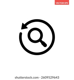 Black single magnifying glass sync line icon, simple repeat search flat design vector pictogram, infographic vector for app logo web button banner ui ux interface elements isolated on white background