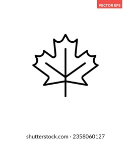 Black single maple leaf line icon, simple festival plant element outline flat design pictogram, infographic vector for app logo web button ui ux interface isolated on white background