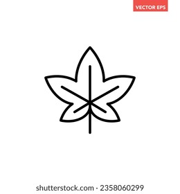 Black single maple leaf line icon, simple festival plant element outline flat design pictogram, infographic vector for app logo web button ui ux interface isolated on white background