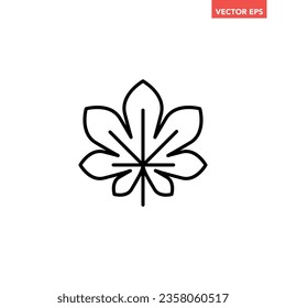 Black single maple leaf line icon, simple festival plant element outline flat design pictogram, infographic vector for app logo web button ui ux interface isolated on white background