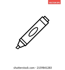 Black single marker pen line icon, simple outline highlighting tool flat design pictogram, infographic vector for app logo web button ui ux interface elements isolated on white background