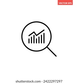 Black single marketing research line icon, simple business audit data analysis flat design vector pictogram, infographic interface elements for app logo web button ui ux isolated on white background