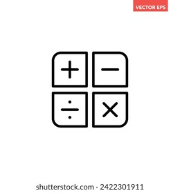 Black single math buttons line icon, simple calculator keys flat design vector pictogram, infographic interface elements for app logo web button ui ux isolated on white backghround