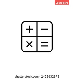 Black single math buttons line icon, simple calculator keys flat design vector pictogram, infographic interface elements for app logo web button ui ux isolated on white background