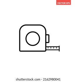 Black single measurement tape line icon, simple outline scaling tool flat design pictogram, infographic vector for app logo web button ui ux interface elements isolated on white background