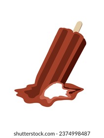 Black single melted popsicle on the floor. Simple falling sweet design, vector illustration isolated on white background