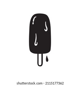 Black single melting popsicle icon. Simple falling sweet flat design pictogram, clipart vector illustration for ads app logo web button ui ux interface elements isolated on white background