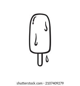 Black single melting popsicle line icon. Simple falling sweet flat design pictogram, clipart vector illustration for ads app logo web button ui ux interface elements isolated on white background