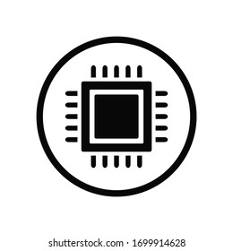 Black single micro cpu chip icon, simple central digital data microprocessor flat design infographic pictogram vector, app logo web button ui ux interface elements isolated on white background