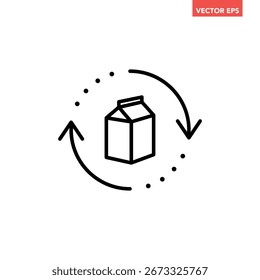 Icono de línea de caja de leche simple negra, pictograma de diseño plano de comida natural de contorno simple, Vector de infografía para Botón de Web de logotipo App ui ux Elementos de interfaz aislados sobre fondo blanco