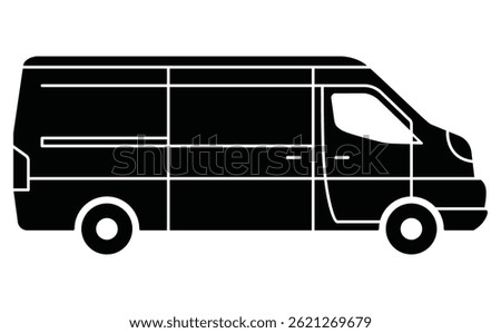 Black single mini van glyph icon, simple modern urban transport flat design illustration drawing for app ui ux web button interface pictogram elements isolated on white background