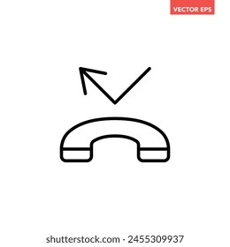 Icono de línea de llamada perdida única negra, simple falta de conversación del teléfono Vector de pictograma de diseño plano para anuncios de App Web Anuncio Botón ui ux interfaz Elementos aislados sobre fondo blanco